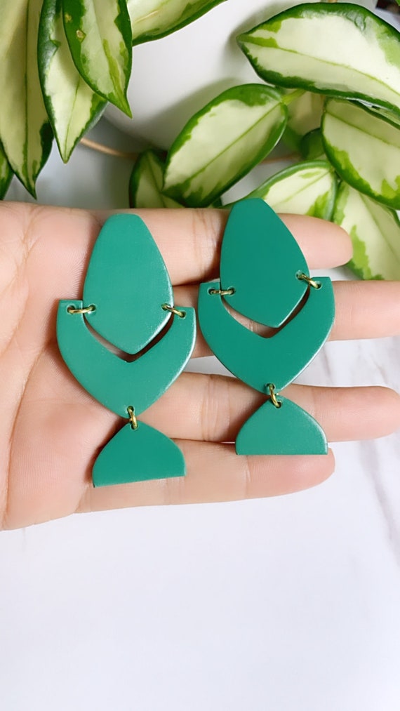 Not So Plain Jane Collection emerald teal minimalist mermaid stud Statement Earrings Clay Jewelry Green