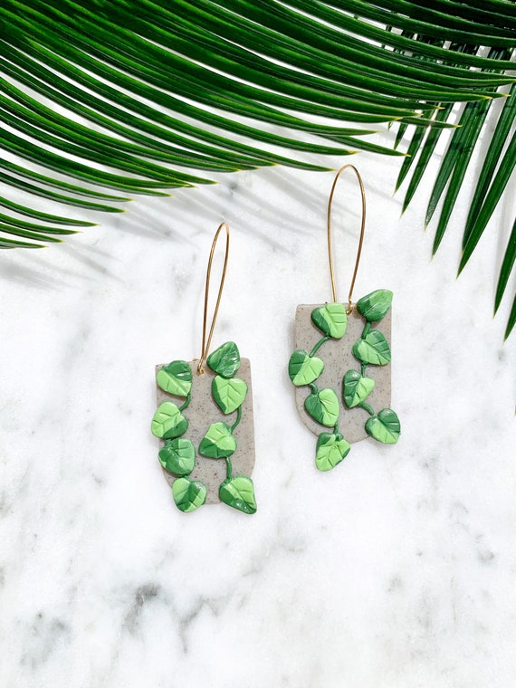 Oasis Pothos Collection Statement Earrings gold or silver hook made to order Custom granite plants plant lady bold unique ooak