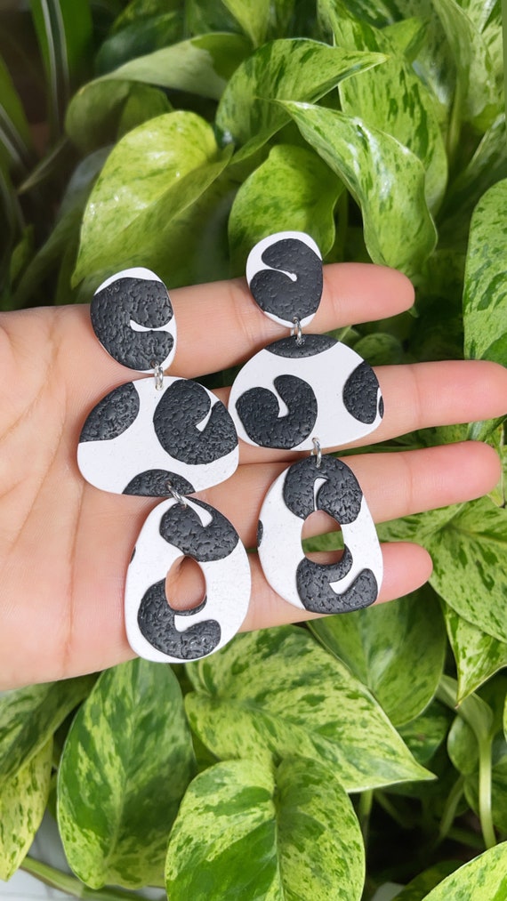 Fall Gone Wild Drop Collection Statement Black Whire Earrings Clay Jewelry
