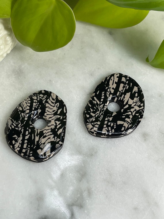 Tribal Black Cream Modern Earrings Statement Dangles organic wave Art for ears