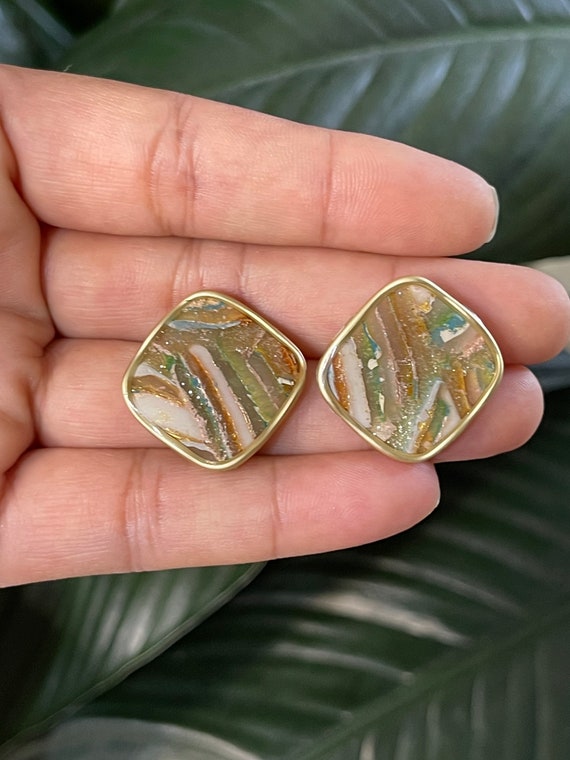 Complexed Simplicity Collection Statement textured Earrings Small faux crazy Lace agate Clay Jewelry Gold Clay Beads Stud