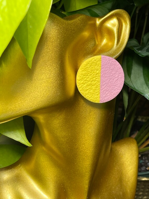 Not So Plain Jane Collection Statement Earrings Clay Jewelry pink yellow stud mini Color block pastel