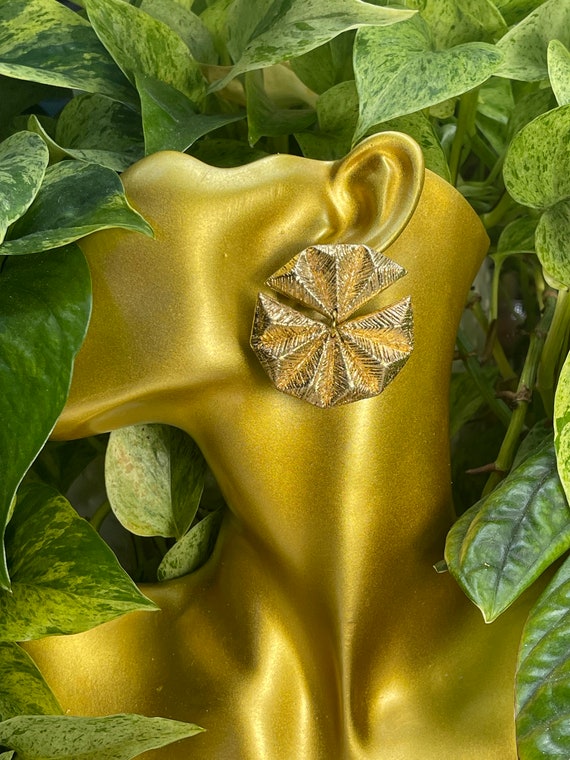 Mosaic Tetrahedron Dome Hand Cut Custom Earrings Gold Silver Leaf Statement Earrings Stud