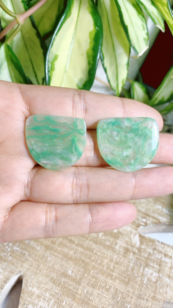 Marbled Garden Large stud faux stone green translucent Statement Earrings l Resin Coated