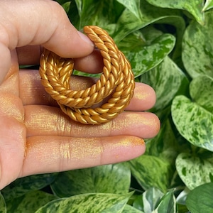 Rope Braid hoops large Statement Gold Copper Earrings Clay hoops  knit crochet