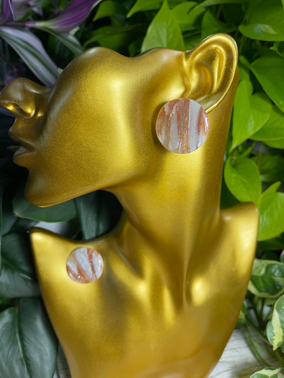 Fall Marbled Windy Rose Gold Modern Medium Stud Hypoallergenic Statement Earrings Clay Jewelry