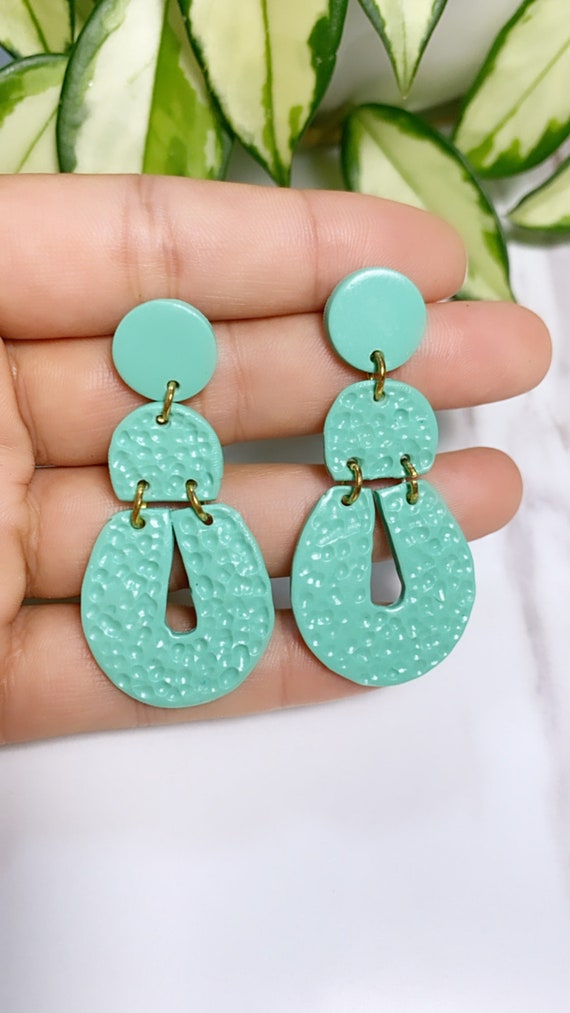 Not So Plain Jane Collection teal Statement Earrings Clay Jewelry Green