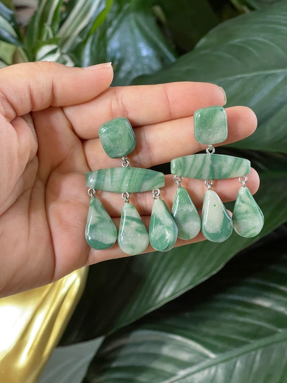 Complexed Simplicity Collection Statement textured Earrings Small Jade marble Clay Jewelry Gold Clay Beads