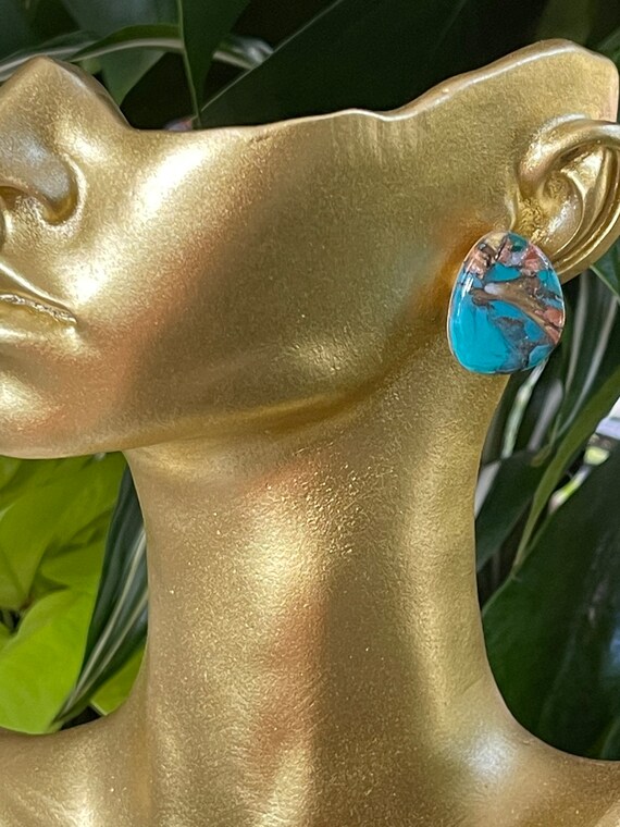 Fall Tropicals collection oyster turquoise Statement Earrings Clay Jewelry Organic Art Bobo chic concrete