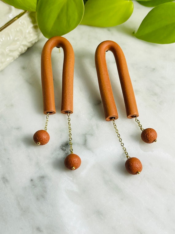 Fidget Collection Statement textured Earrings Small rust teal mustard Clay Jewelry Gold Clay Beads arch interactive