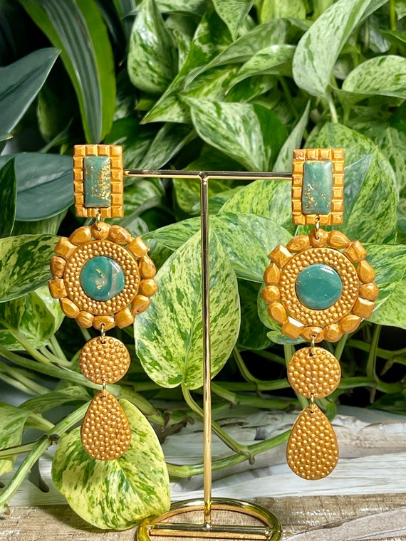 Drama Queen Collection Statement Earrings Gold Crown Jewels Dangles Large Oversized