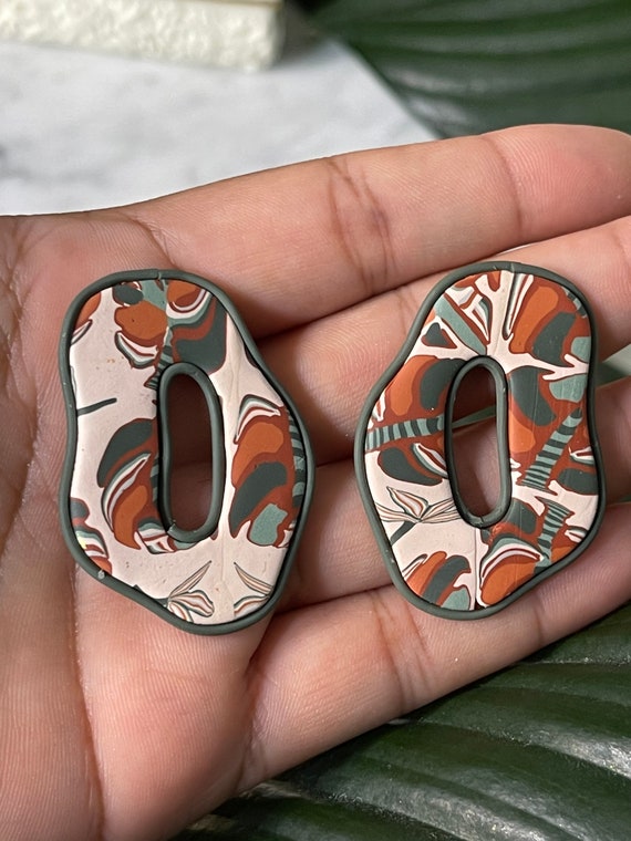 Fall Tropicals collection Jungle leaf Statement Earrings Clay Jewelry Organic Art Bobo chic concrete