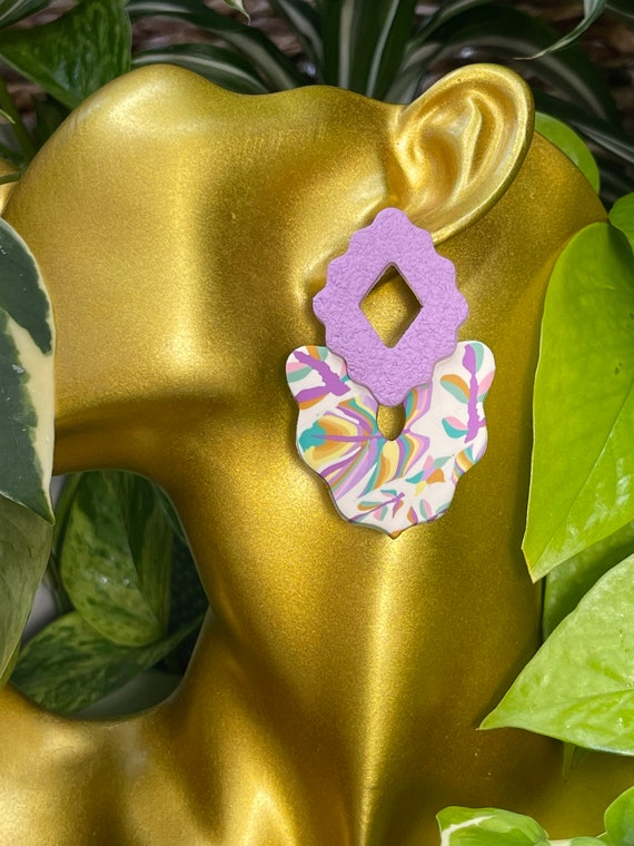 Spring Resort Dream Collection Oversized Mega Statement Earrings Clay Jewelry Lightweight Unique Vintage Look