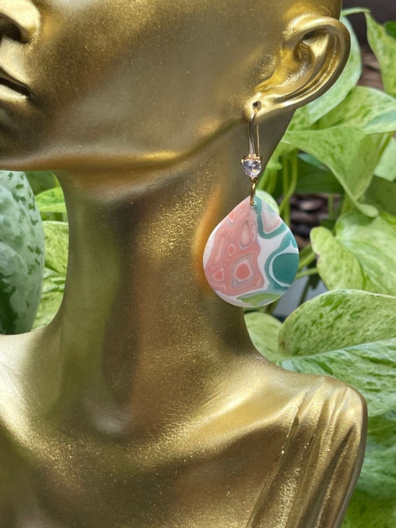 Ocean Jasper Faux Stone Collection Statement Earrings Clay Jewelry Lightweight Gold pearl Translucent Geode Lace Agate silver