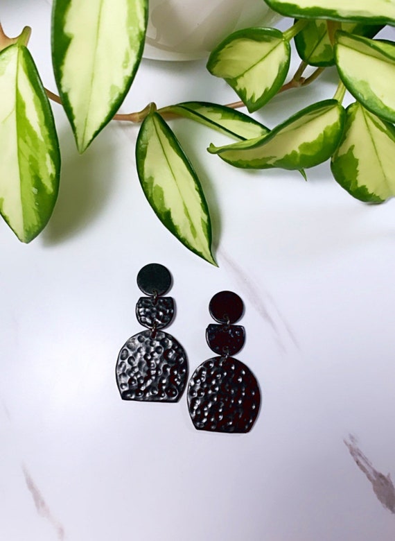 Miami Coral Black Small Shadow Collection Statement Earrings Clay Jewelry drop dangle stud or clip on