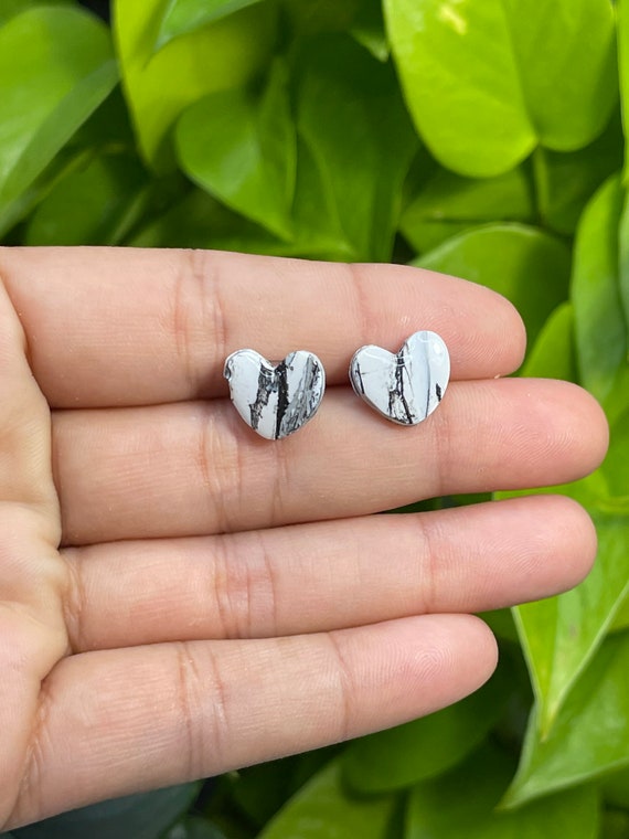 Marbled Stud Square heart Collection Statement Earrings Clay Jewelry stud mini