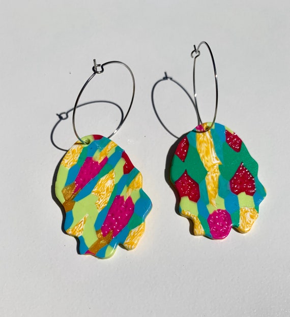 Bahama Mama Contemporary tropical island collection Statement Earrings Large Circles Dangles Hoop