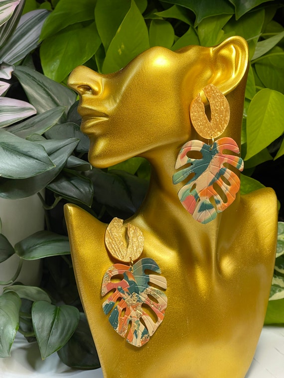 Modern Movement MonstreaDangles Resort Collection Statement Earrings Clay Jewelry Pumpkin Orange
