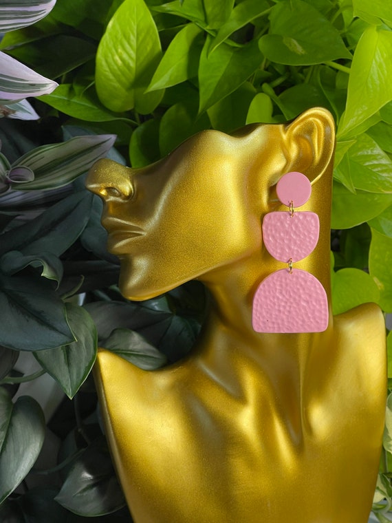 Miami Coral Pink Large Statement Earrings Clay Jewelry