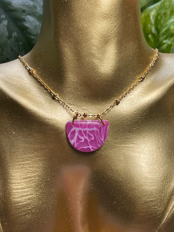 Pink Rose Faux Stone Ball chain Collection Statement Necklace Clay Jewelry Lightweight Gold pearl Translucent Geode Lace Agate silver