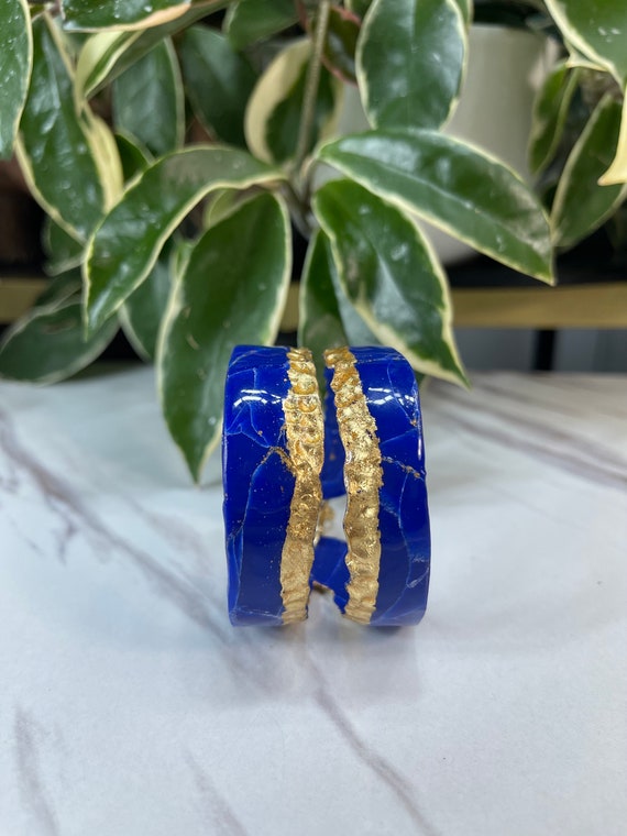 Lapis Blue Cuff Bracelet bangle gilded gold foil resin polymer clay