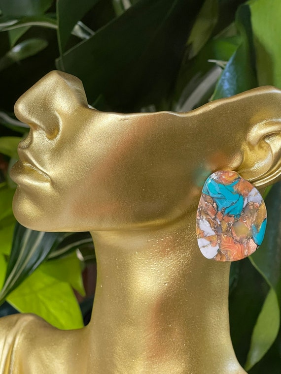 Fall Tropicals collection oyster turquoise Statement Earrings Clay Jewelry Organic Art Bobo chic concrete