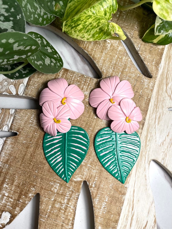 Bahama mama Leilani tropical island collection Statement Earrings Hand cut Leaf Dangles flowers