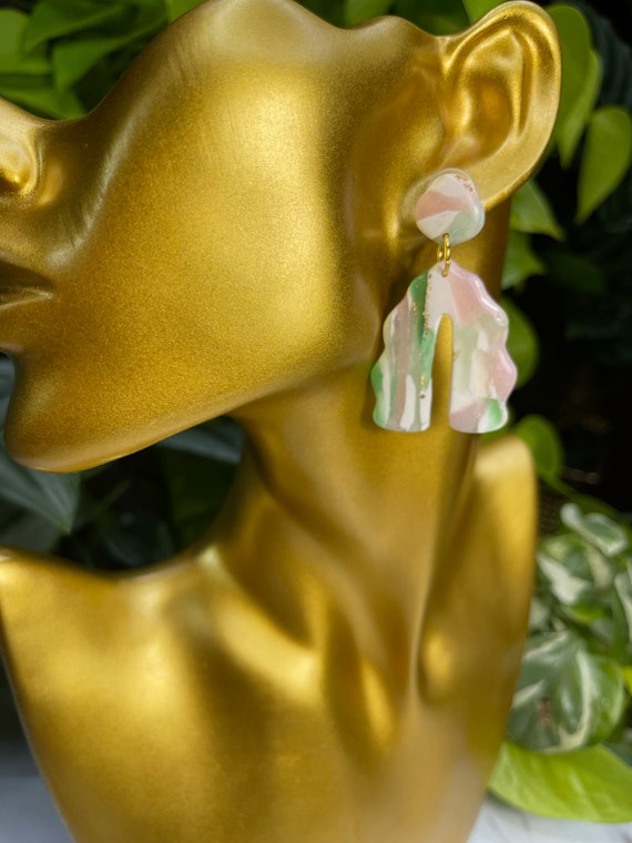 Modern Movement Dangles Watermelon Jade Collection Statement Earrings Clay Jewelry Pumpkin Orange