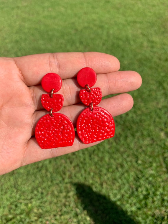 Miami Coral Red Small Statement Earrings Clay Jewelry