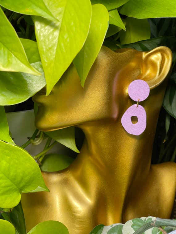 Reversible Hoops Collection Statement Earrings Clay Jewelry lilac lavender stud mini Color block pastel