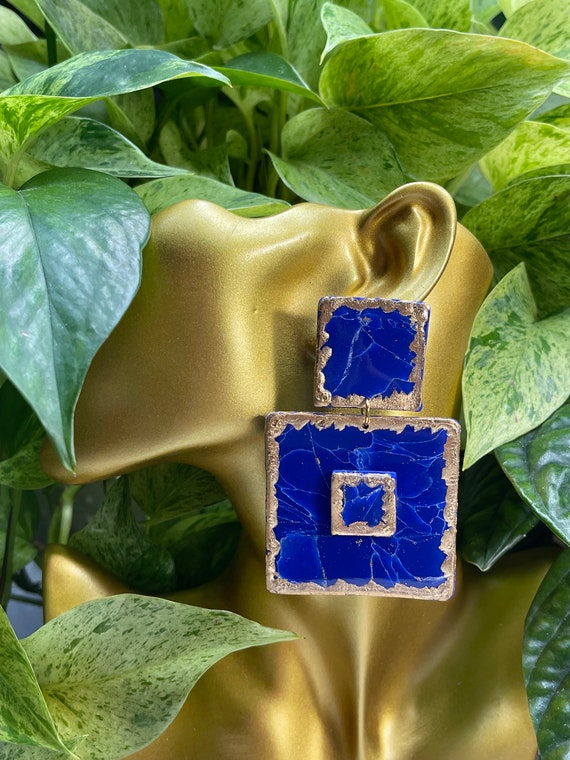 Lapis Dream Collection gilded edge Oversized Mega Statement Earrings Clay Jewelry Lightweight Unique Vintage Look