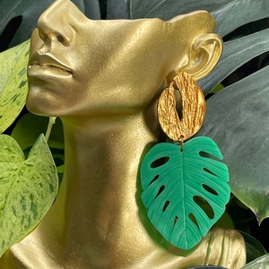 Sea Glass Hand Carved Monstera Earrings Etsy CommercialPalm Beach Statement