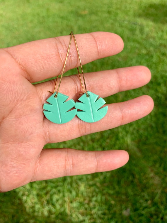 Small Palm Hand Cut Earrings hooks gold silver gold Teal Mint