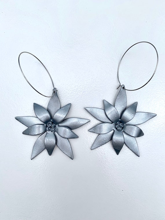 Palm Beach tropical flower hoop Floral Statement Earrings Clay Original unique spring Dangles