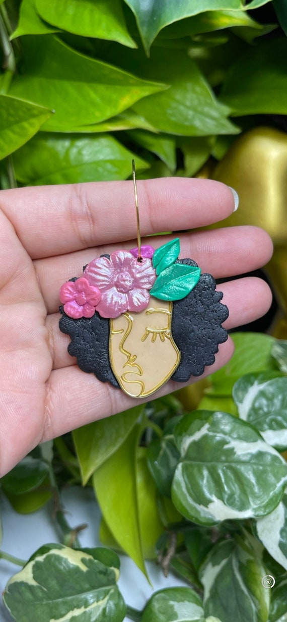 CURLY GIRL Tropics Collection customizable Statement Earrings Clay Jewelry Lightweight Unique Collective natural hair hoops gold Custom
