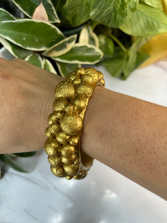 Golden Bubbles Bracelet bangle gilded gold  resin polymer clay textured hammered painted