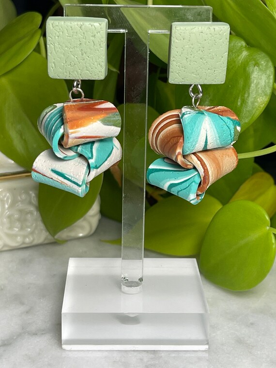 Fidget Collection Statement textured Earrings Small rust teal mustard Clay Jewelry Gold Clay Beads arch interactive