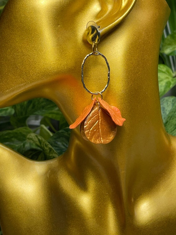 Fiddle leaf fig statement earrings Gold leaf dangle statement