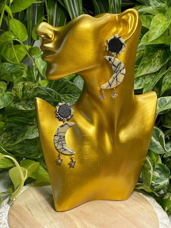 Luna Moon Beam Glow Large Hoops Collection Statement Black Glow in the dark Earrings Clay Jewelry
