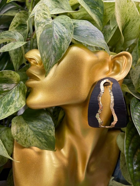 Gilded Obsession Hoop slim Shorties Statement Black Gold Earrings Clay hoops Minimalist textured