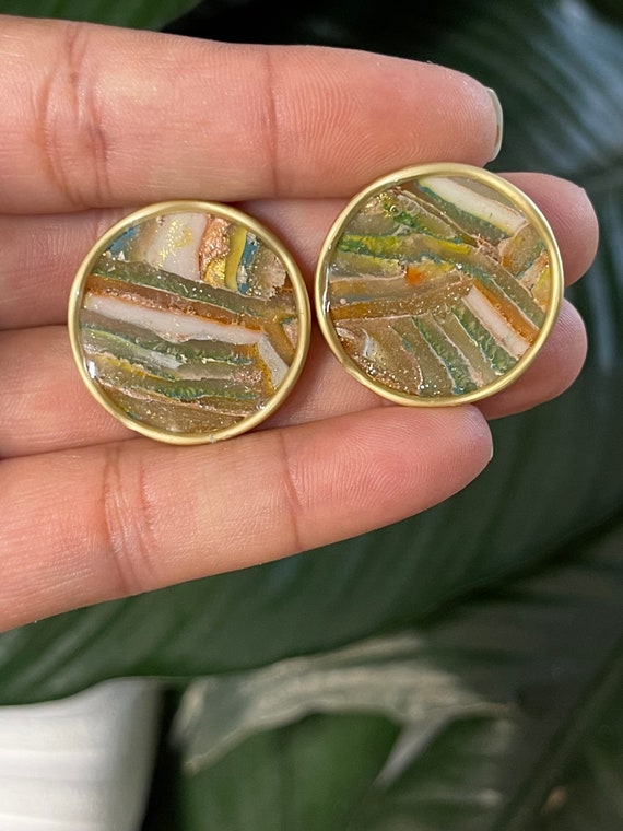 Complexed Simplicity Collection Statement textured Earrings Small faux crazy Lace agate Clay Jewelry Gold Clay Beads Stud