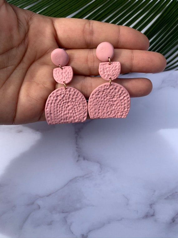 Miami Coral Pink Small Statement Earrings  Clay Jewelry