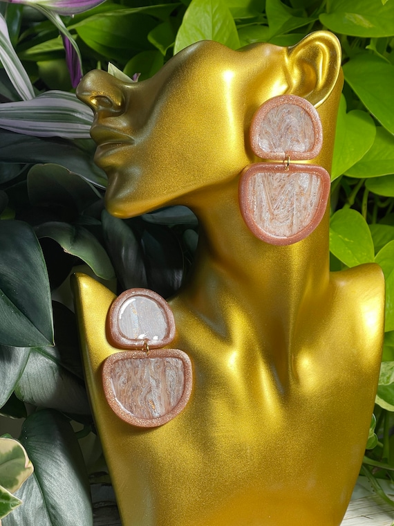 Fall Marbled Windy Rose Gold Modern Arch Textured Hypoallergenic Statement Earrings Clay Jewelry