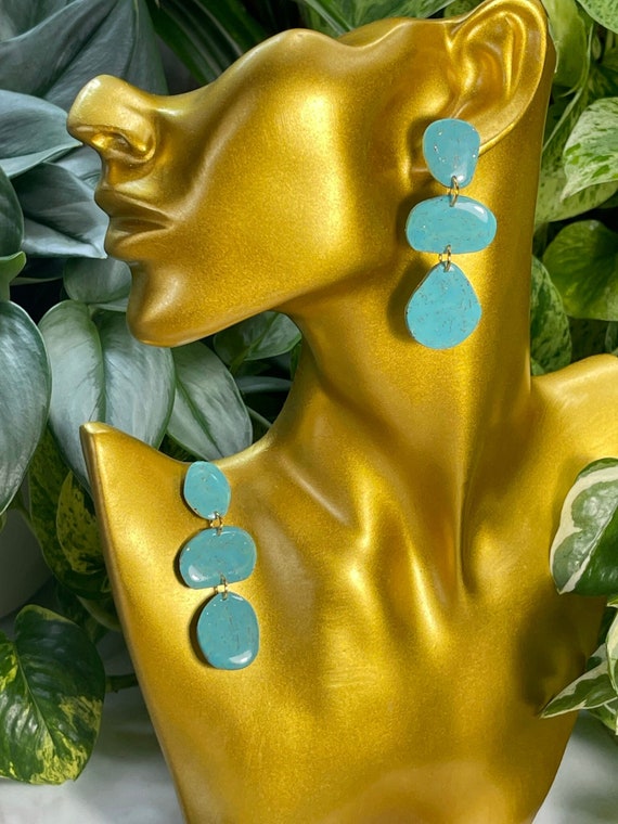 Turquoise Dream Collection Oversized Mega Statement Earrings Clay Jewelry Lightweight Unique Vintage Look