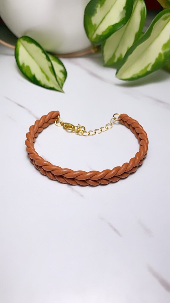 Rope Braid Bracelet adjustable clasp Cognac rust  terra cotta Earrings Fall  Clay  olive green knit crochet