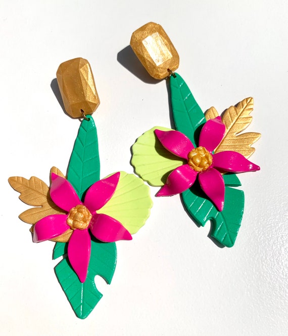 Bahama mama Kehlani tropical island collection Statement Earrings Hand cut Leaf Dangles flowers