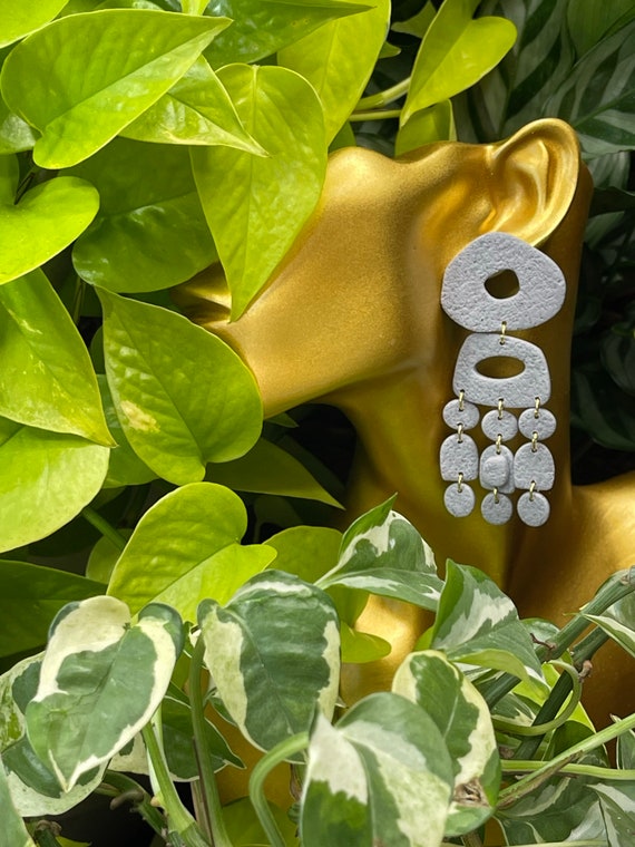 Modern Movement Dangles Concrete gray Collection Statement Earrings Clay Jewelry Organic Art Bobo chic
