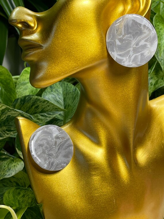 Luna Moon Beam Large Silver translucent resin studs Collection Statement Earrings Clay Jewelry