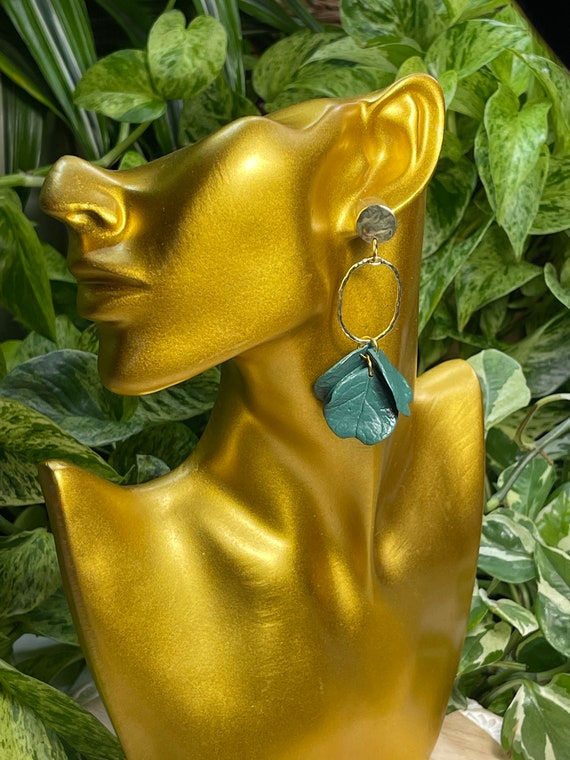 Fiddle leaf fig statement earrings Gold leaf dangle statement