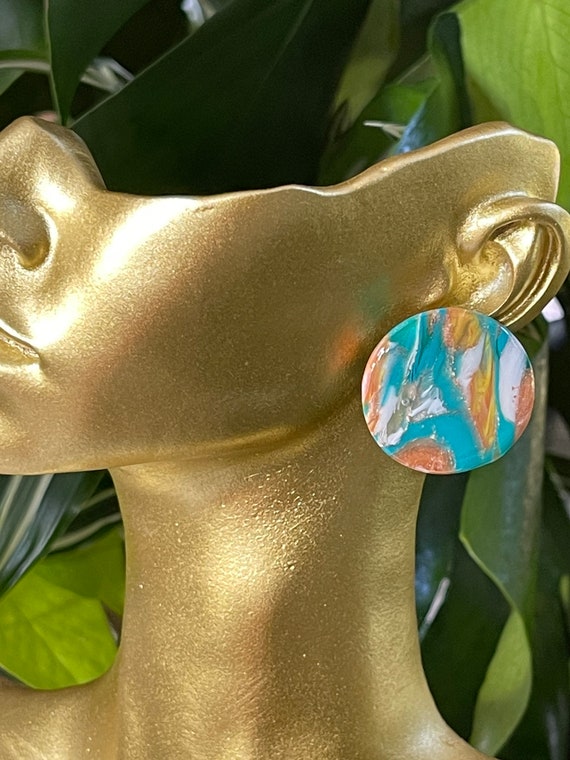 Fall Tropicals collection oyster turquoise Statement Earrings Clay Jewelry Organic Art Bobo chic concrete